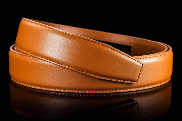 Eleganter Gürtelriemen ohne Löcher aus Leder in Cognac