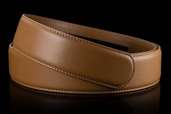 Breiter Gürtelriemen ohne Löcher aus Leder in Hellbraun