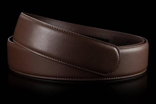 Breiter Gürtelriemen ohne Löcher aus Leder in Mocca